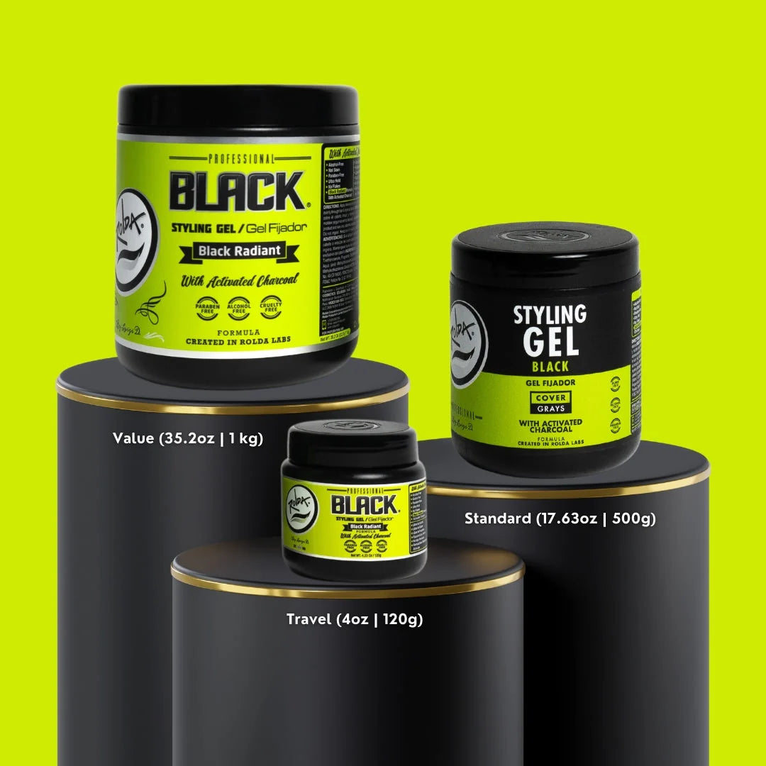 Rolda - Black Hair Styling Gel | Covers Gray Hair, Medium-Strong Hold, Medium Shine, Wet Look, Alcohol-free, Paraben-free, Flake-free
